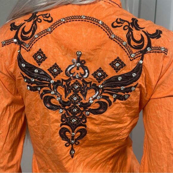 ROAR Signature Embroidered Rhinestone Pearl Snap Shirt Western Biker Sz Large - Picture 4 of 9
